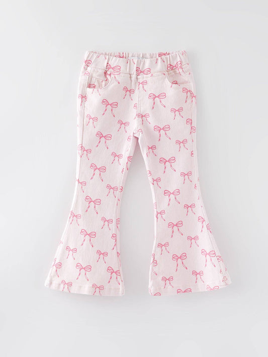 Girls Pink Bow Flared Jeans