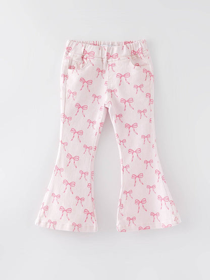 Girls Pink Bow Flared Jeans