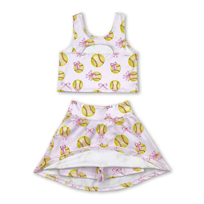 softball bow top skirt girls set