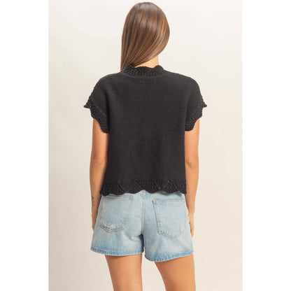 Button-Front Crochet Sweater