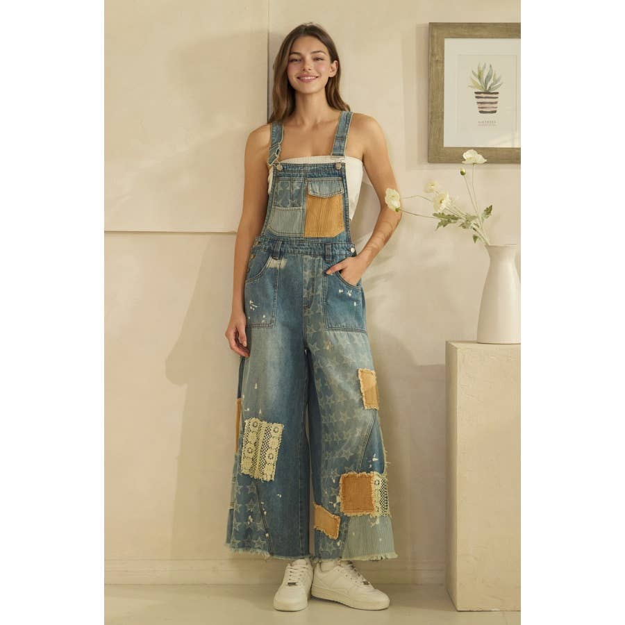 MULTI PATCH DENIM OVERALLS