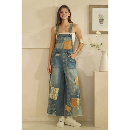 MULTI PATCH DENIM OVERALLS