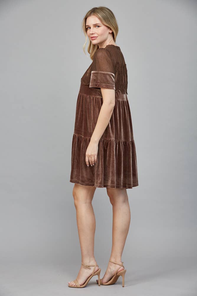 Lace Detail Velvet Dress