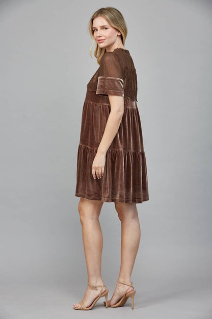 Lace Detail Velvet Dress