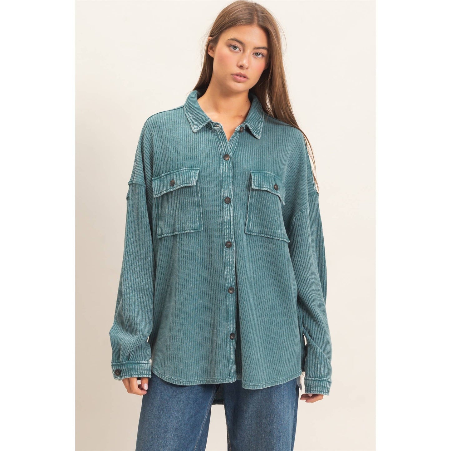 Waffle Knit Button-Up Shacket