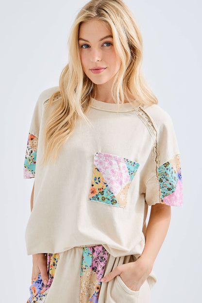 Floral Patch Top with Lace