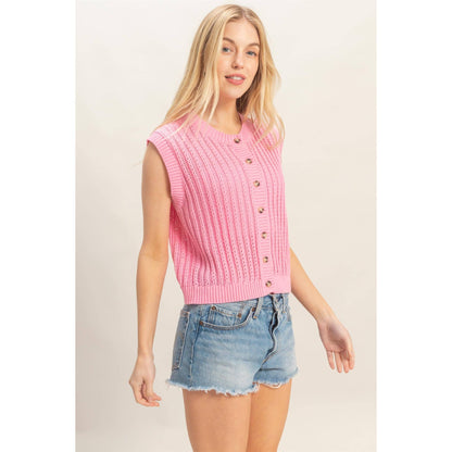Sleeveless Ribbed Button Top