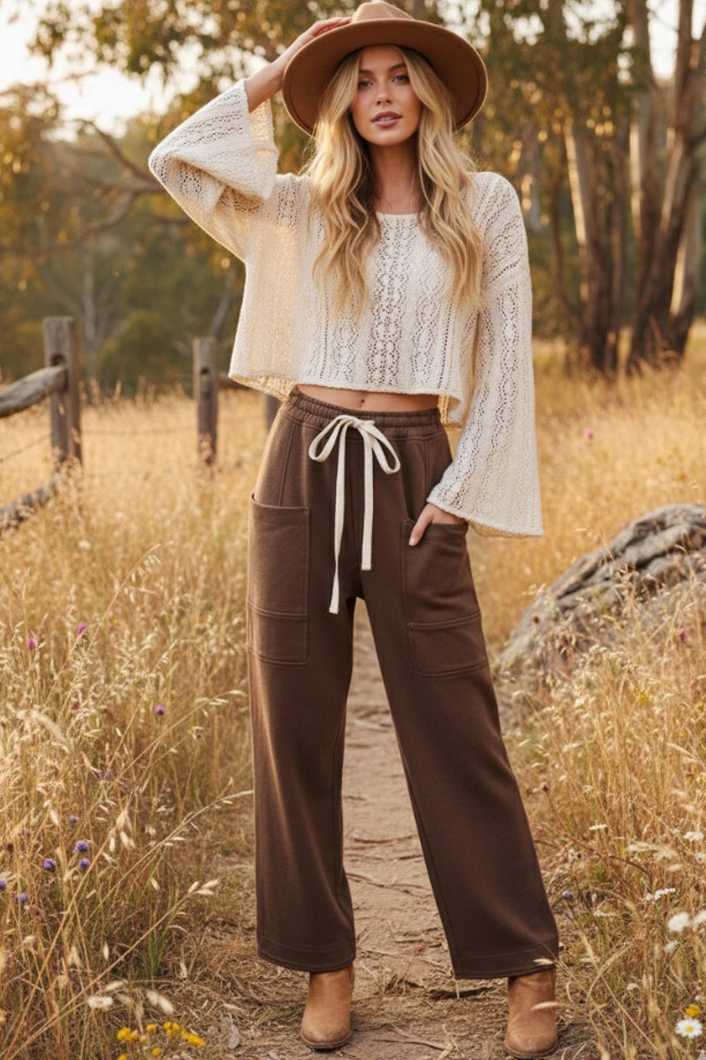 French Terry Wide-Leg Pants