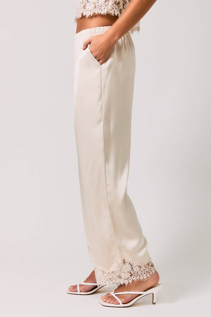ELASTIC WAIST LACE TRIM WIDE LEG PANTS