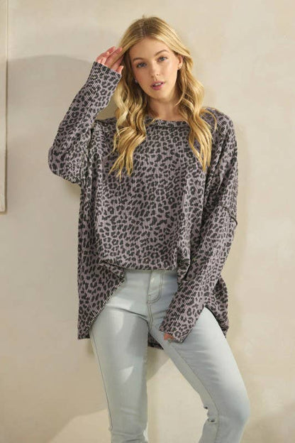 LS LEOPARD RIBBED TOP
