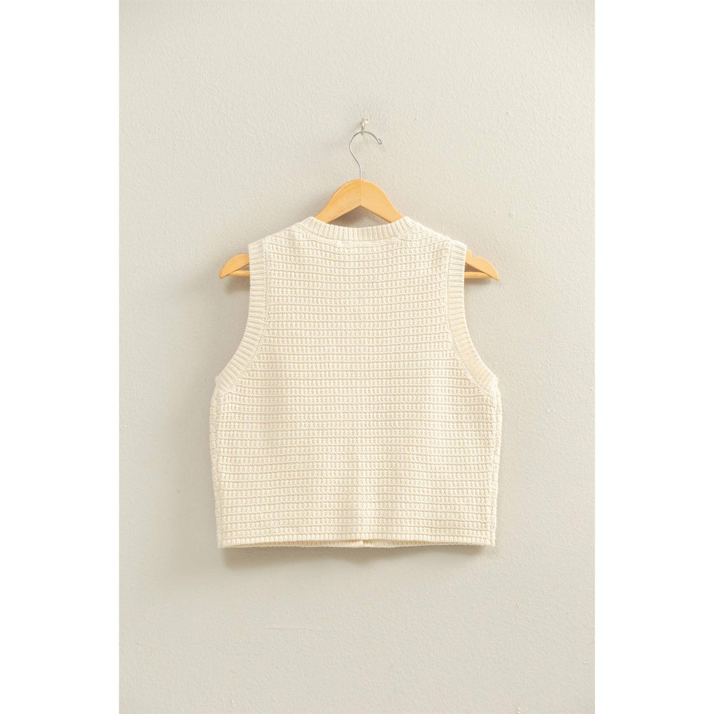 Textured Button Vest With Pocket