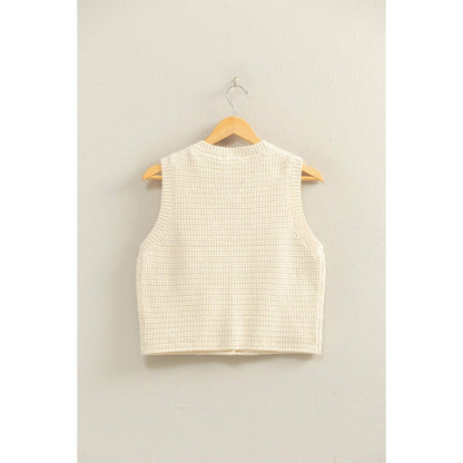 Textured Button Vest With Pocket