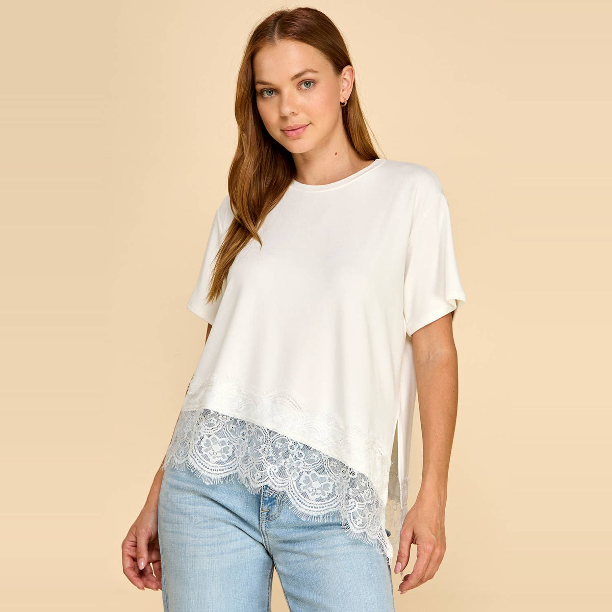 Asymmetrical Lace Trim Top