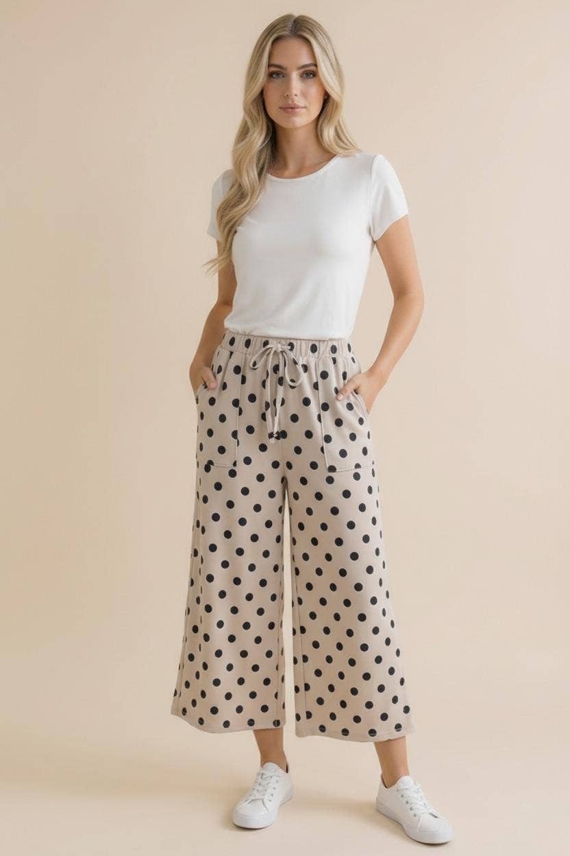 Plus Elastic Waist Polka Dot Pants