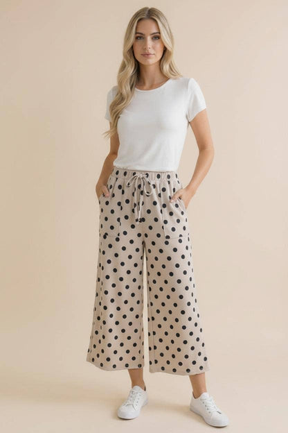 Plus Elastic Waist Polka Dot Pants