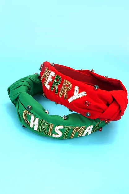 Merry Christmas Beaded Headband