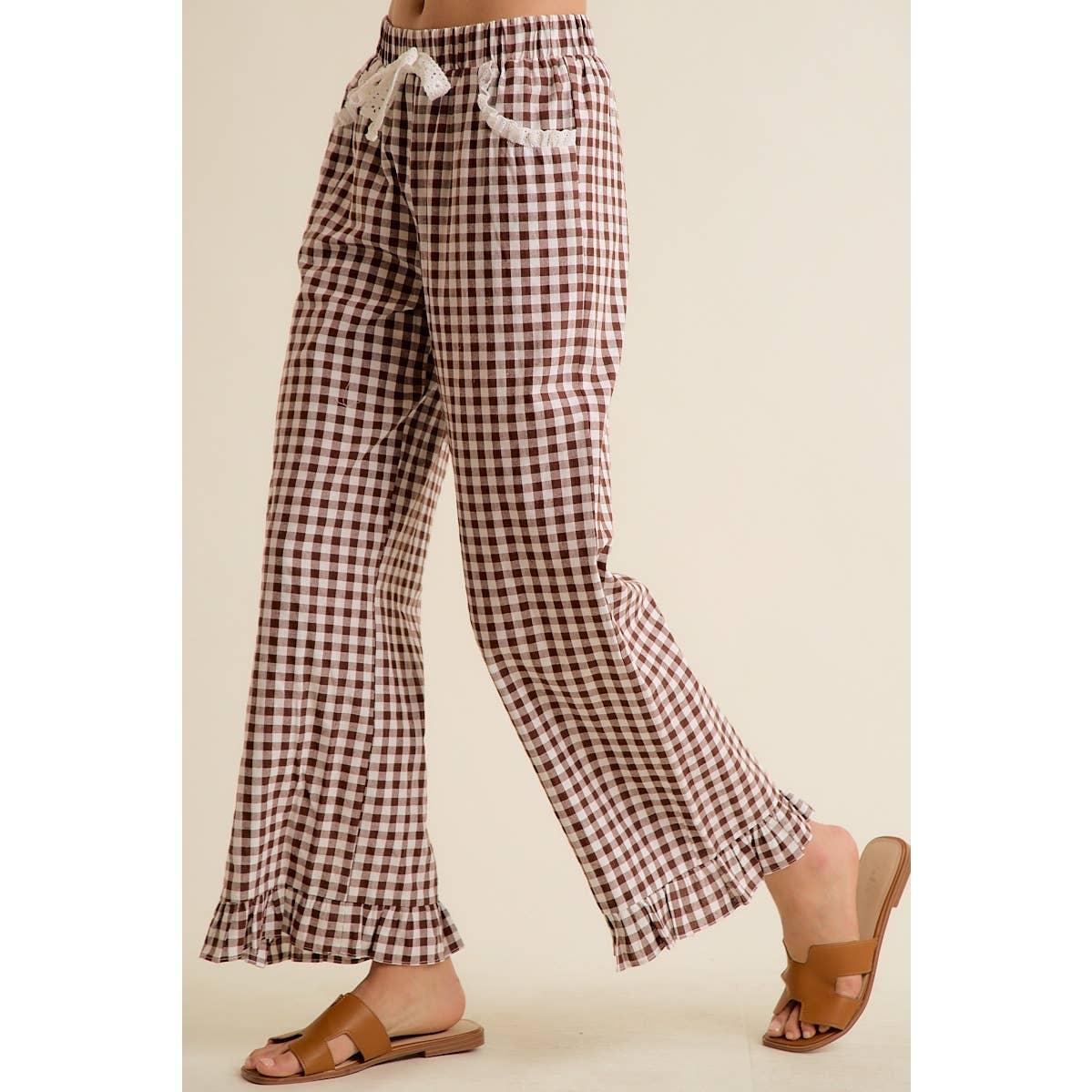 GINGHAM RUFFLED PANTS