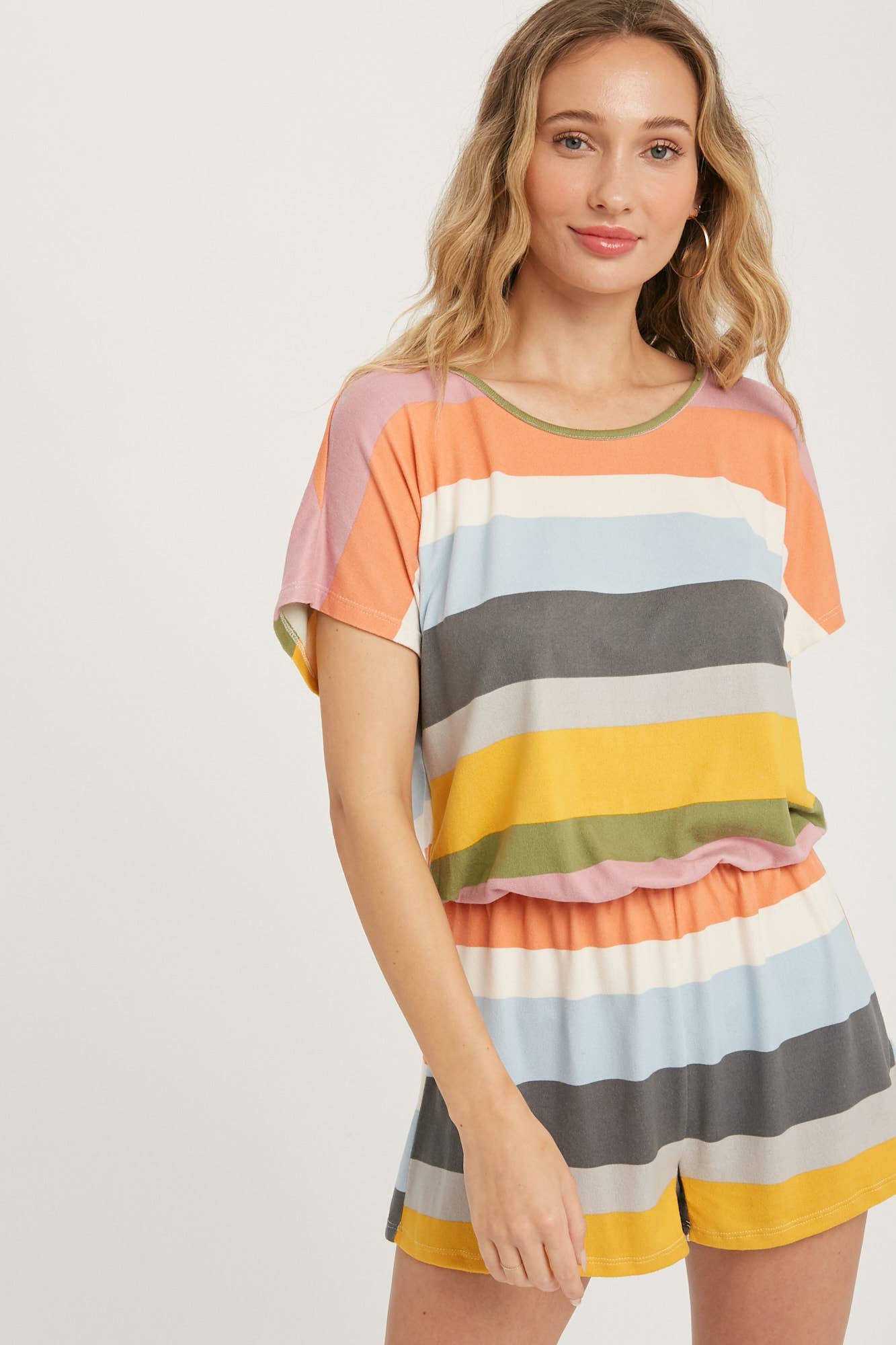 SOFT JERSEY MULTI COLOR STRIPE ROMPER