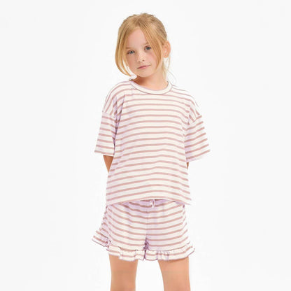 Stripe Crop Top and Ruffle Shorts Set