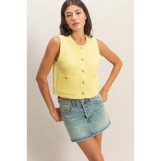 Textured Button Vest With Pocket