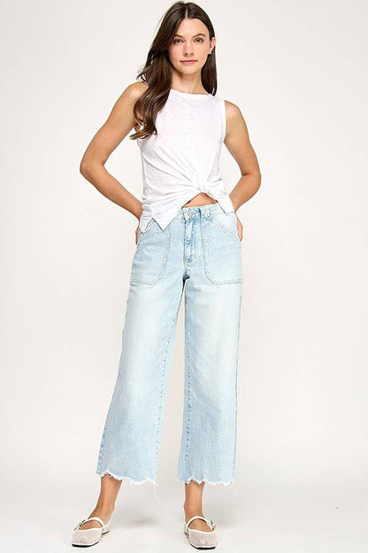 Petra High Ride Patch Pocket Wide Leg Jean