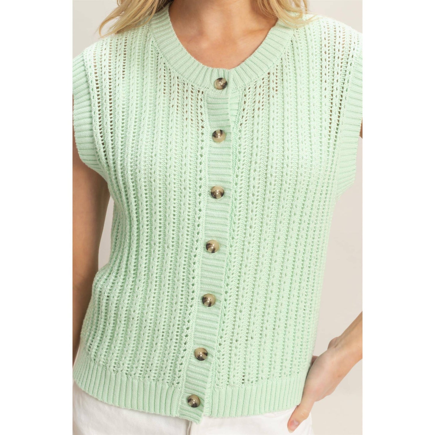 Sleeveless Ribbed Button Top