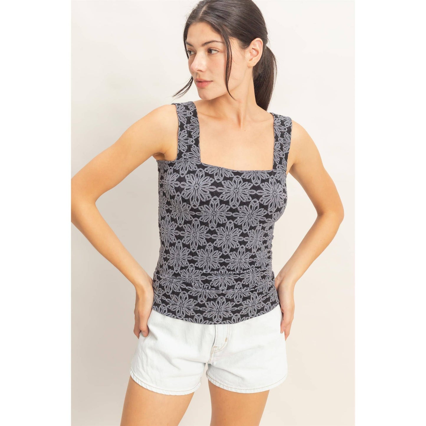 Floral Square Neck Top