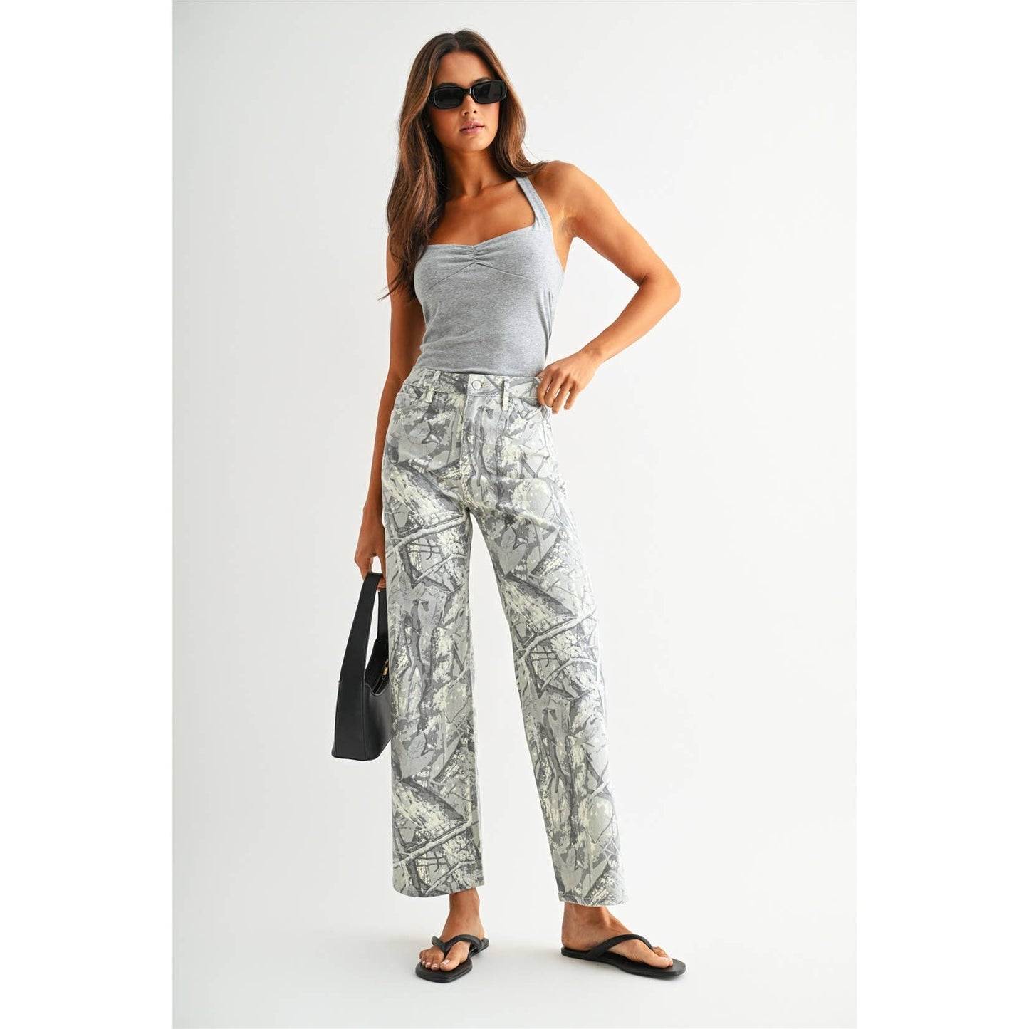 HIGH-RISE WIDE LEG PRINTED JEANS