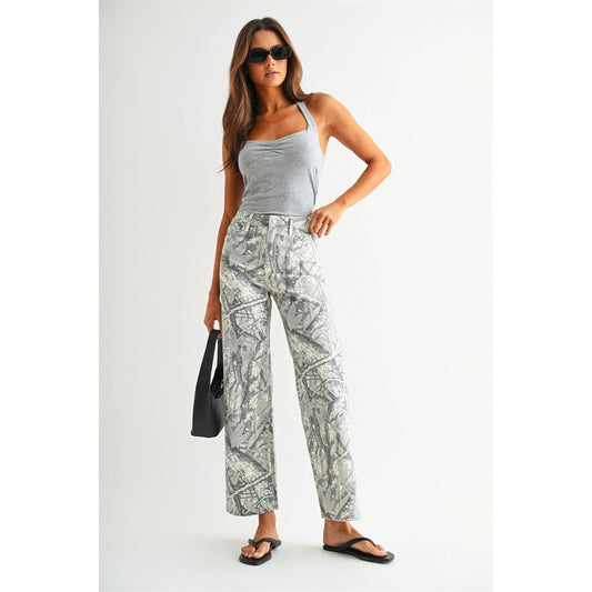 HIGH-RISE WIDE LEG PRINTED JEANS