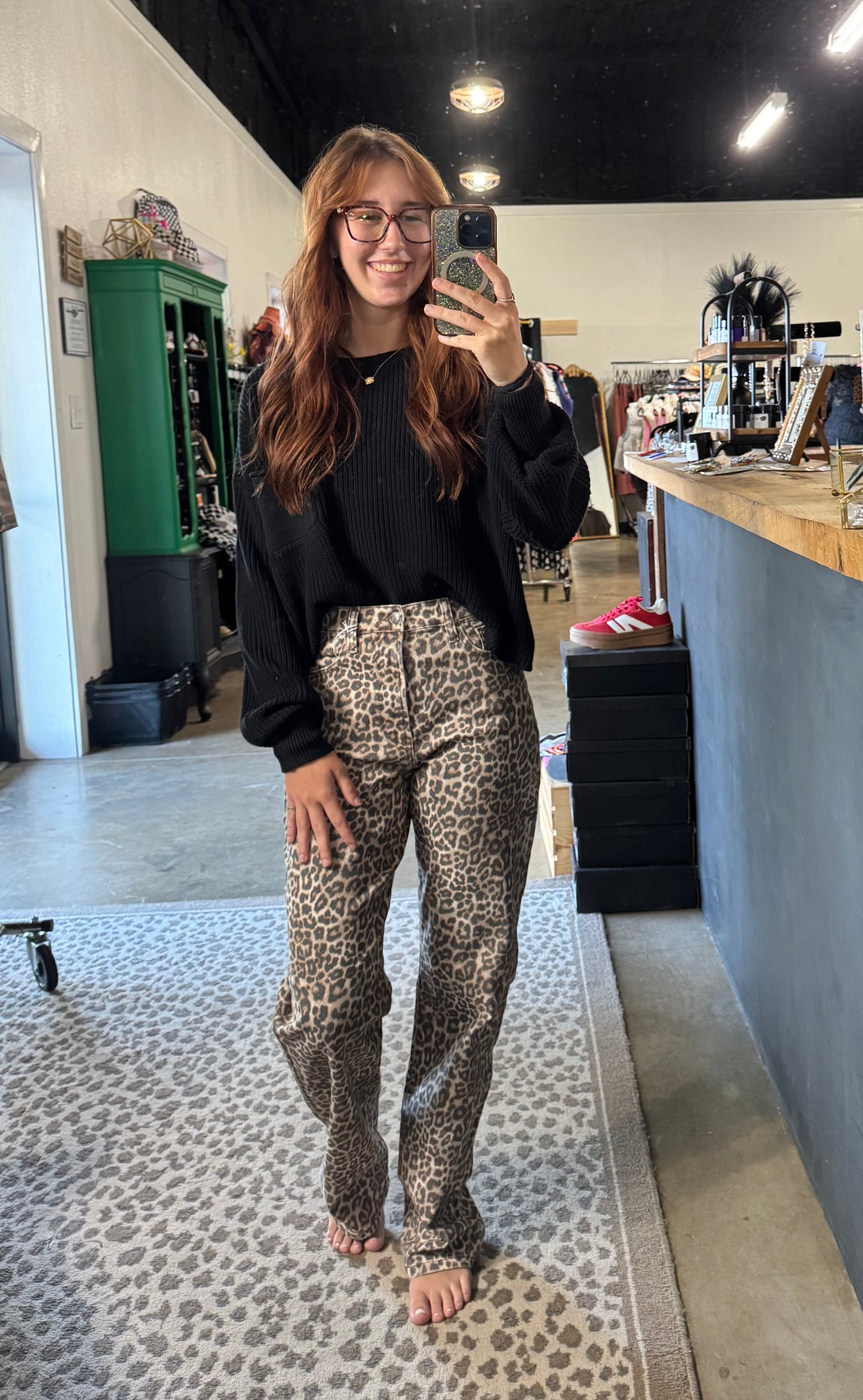 Leopard High Rise Straight Jeans