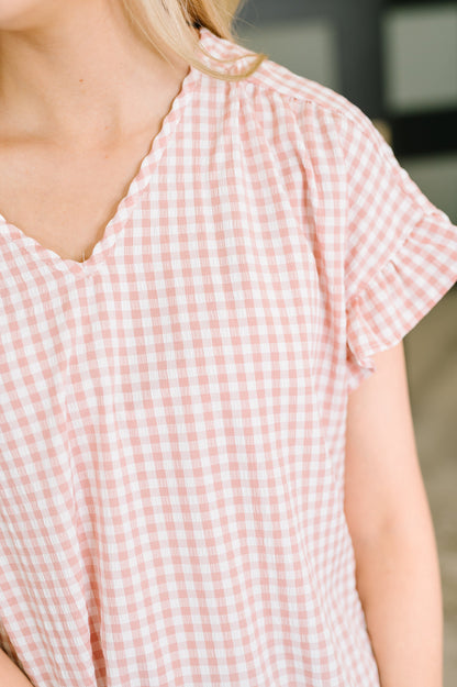 A Different Side Of Me Gingham Blouse in Dusty Rose