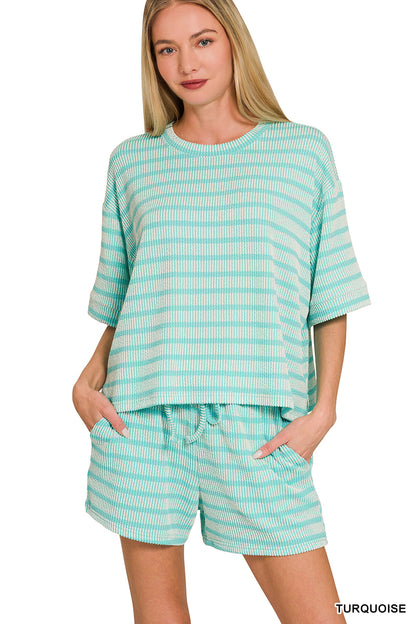 Ribbed Stripe Short Set