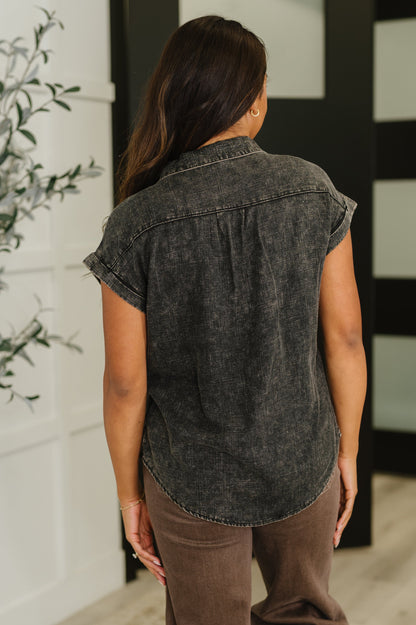 Cloud Nine to Five Button Down Blouse in Ash Black