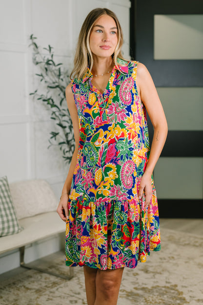 Coral Sands Collared Tank Dress in Floral Paisley
