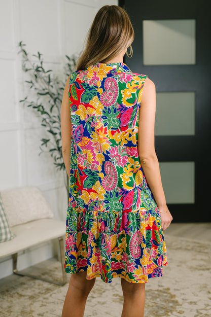 Coral Sands Collared Tank Dress in Floral Paisley