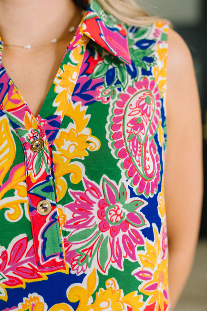 Coral Sands Collared Tank Dress in Floral Paisley