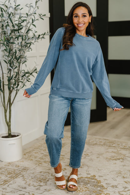 Daily Ease Mineral Wash Pullover in Dusty Blue