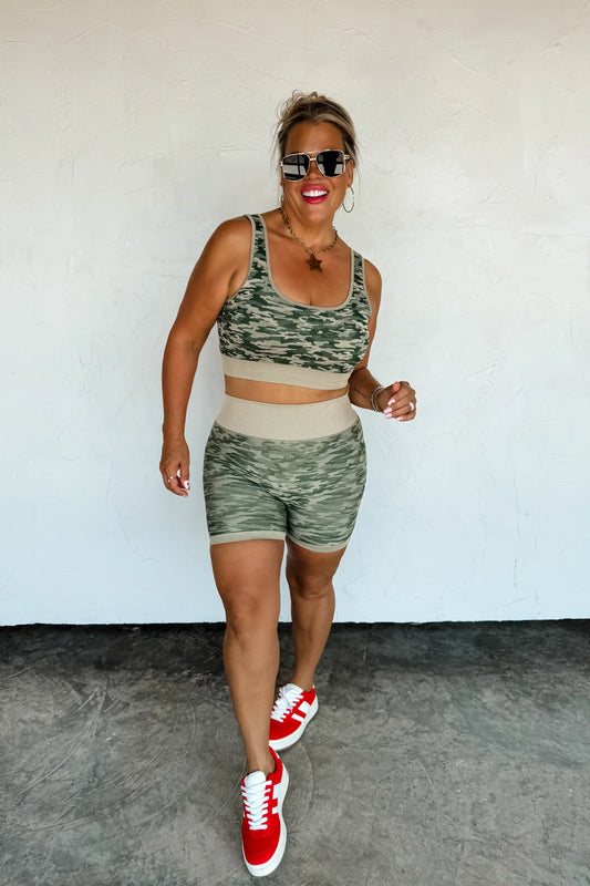 CAMO BRA & BIKER SHORT SET