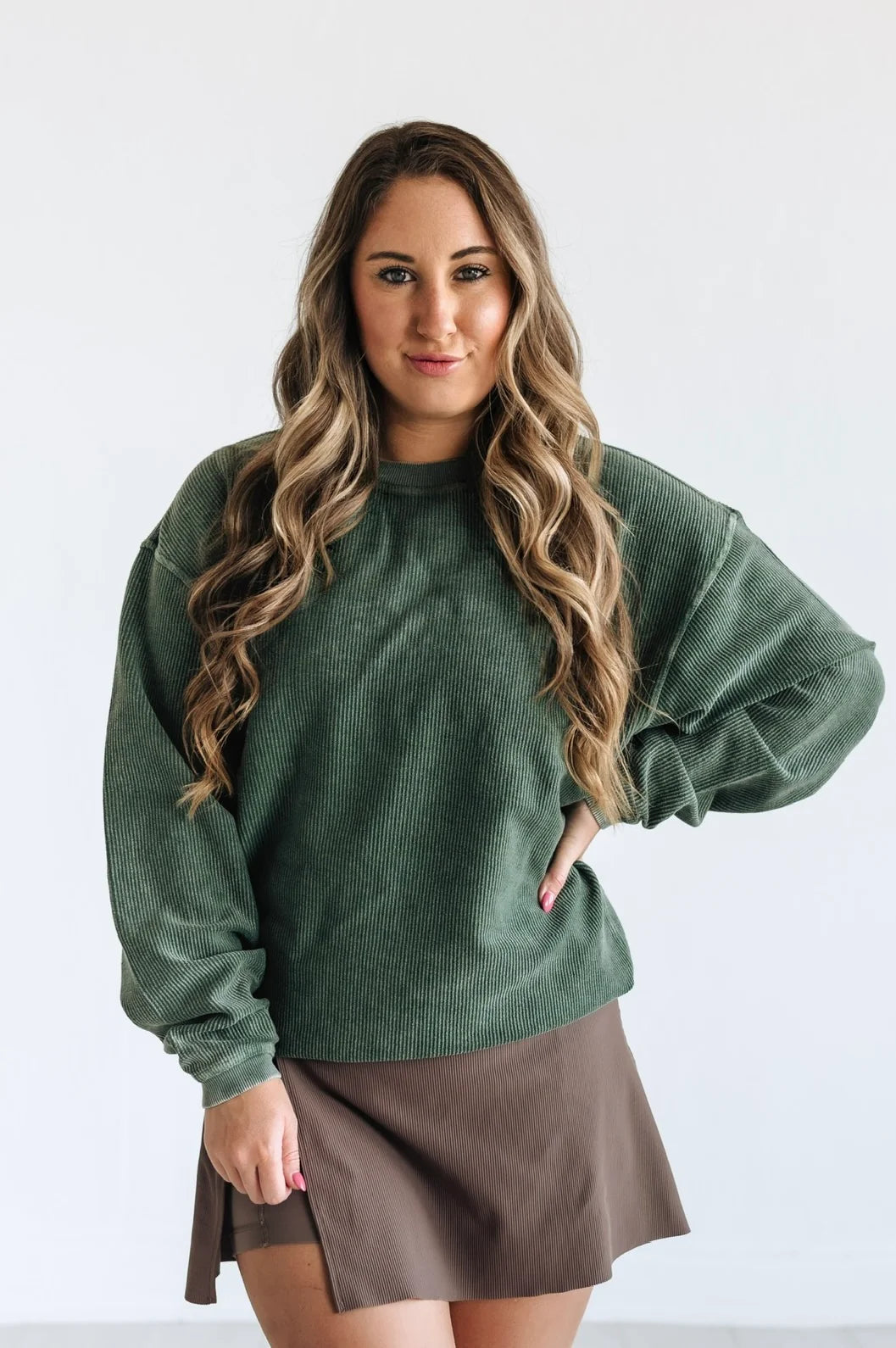 Corded Crewneck - Olive green