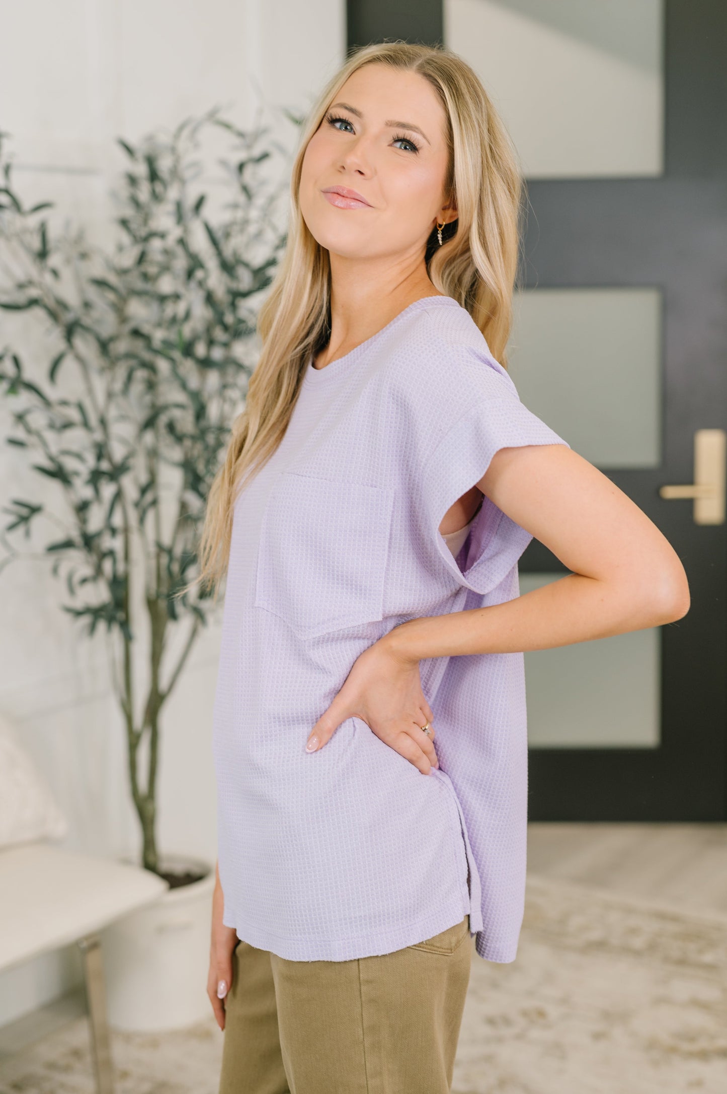 Foundation First Waffle Knit Relaxed Tee in Lilac