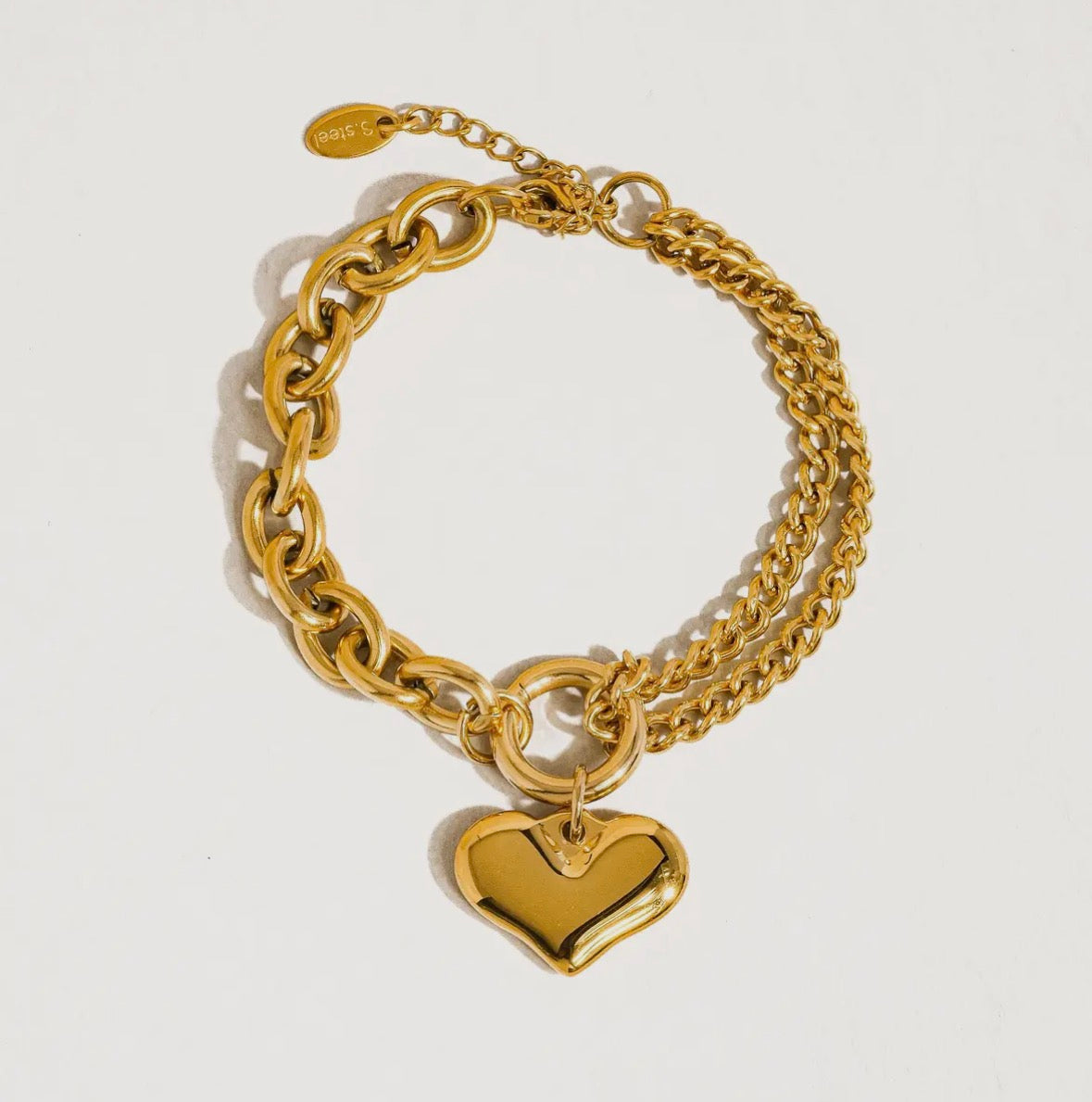 Chan Sutt Gold Double Chain Heart Bracelet