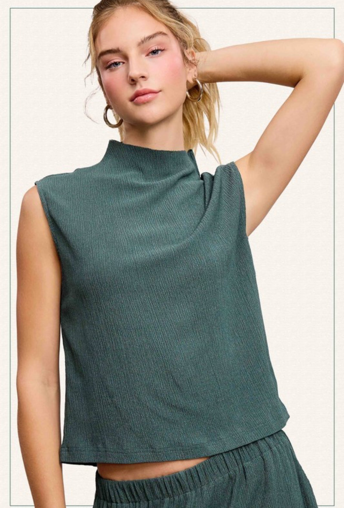 Crinkle Mock Neck Tank