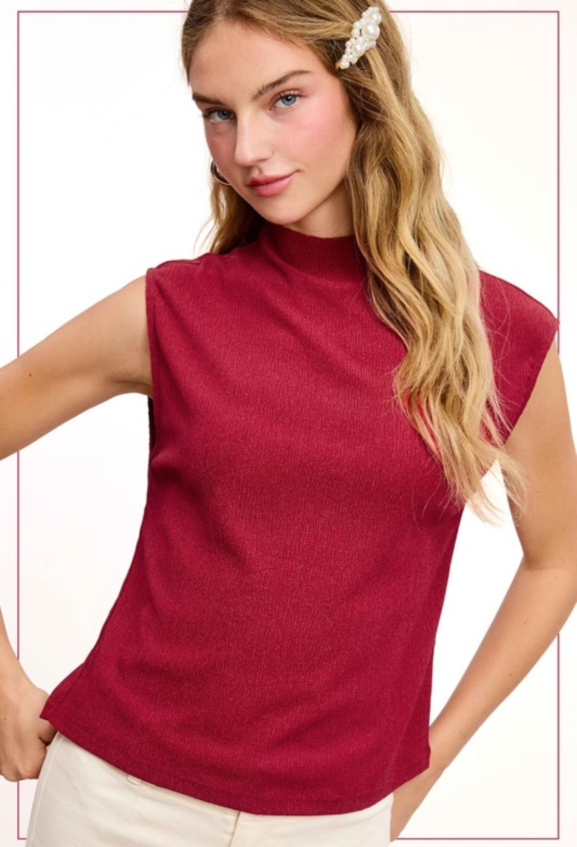 Crinkle Mock Neck Tank