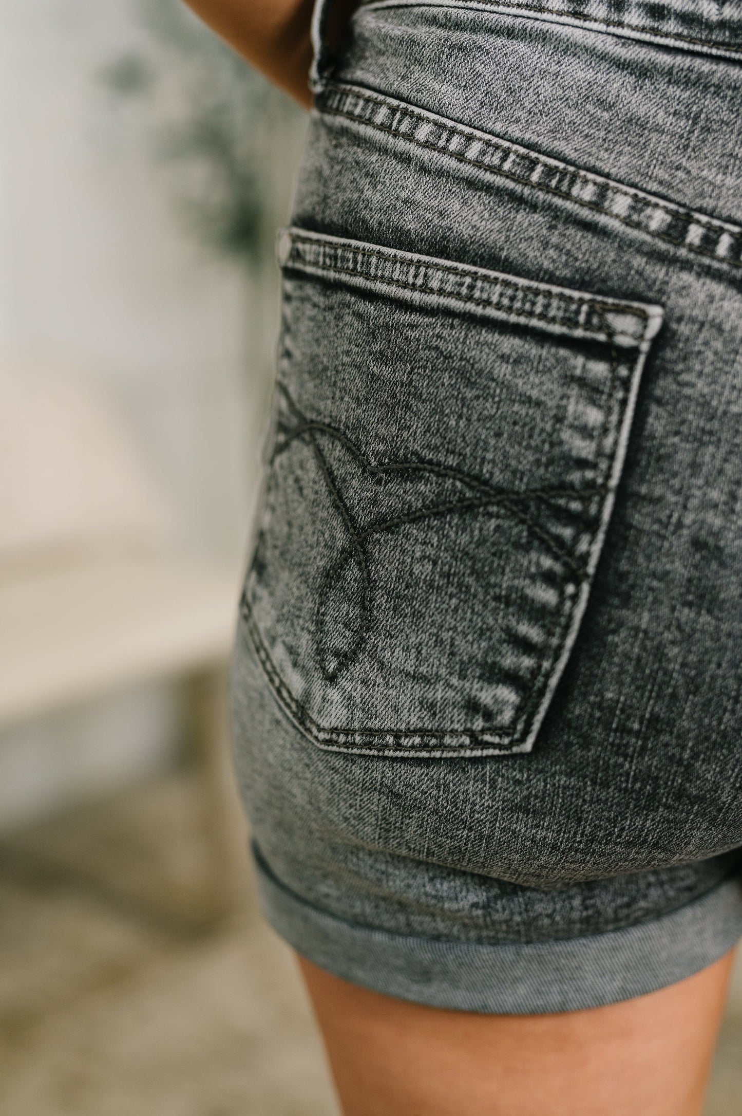 Greyson High Rise Button Fly Cuffed Shorts in Grey