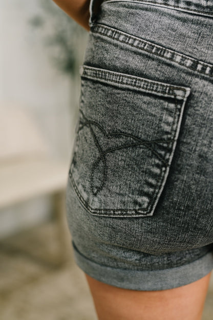 Greyson High Rise Button Fly Cuffed Shorts in Grey
