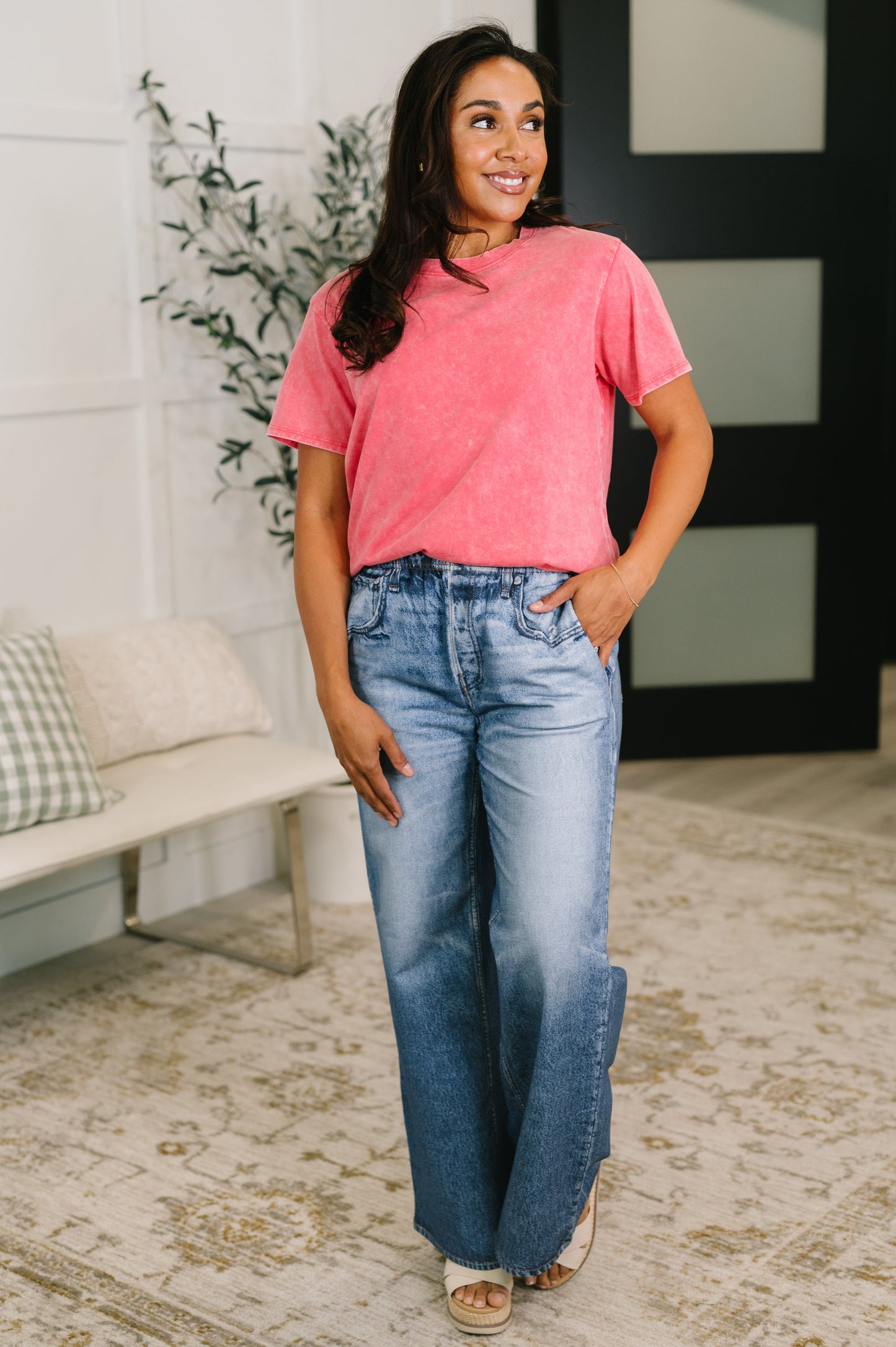 Had to Be There Mineral Wash Tee in Fuchsia