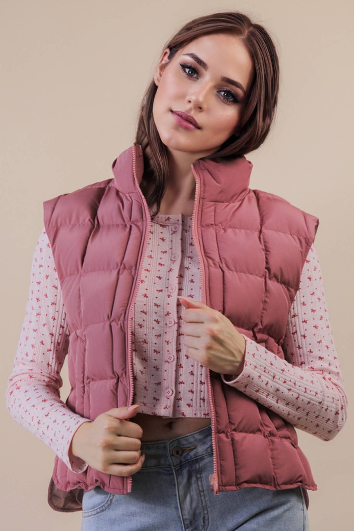 Mauve Puffer Padded Warm Vest