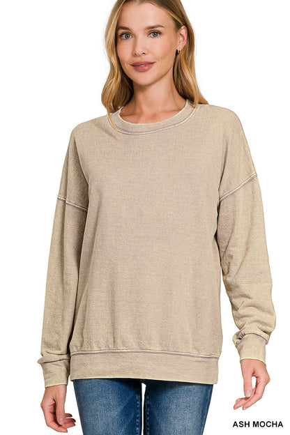 Zenana Terry Washed Pullover
