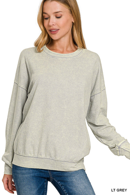 Zenana Terry Washed Pullover