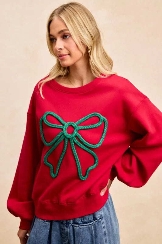 Red Braided Bow Sweatshirt